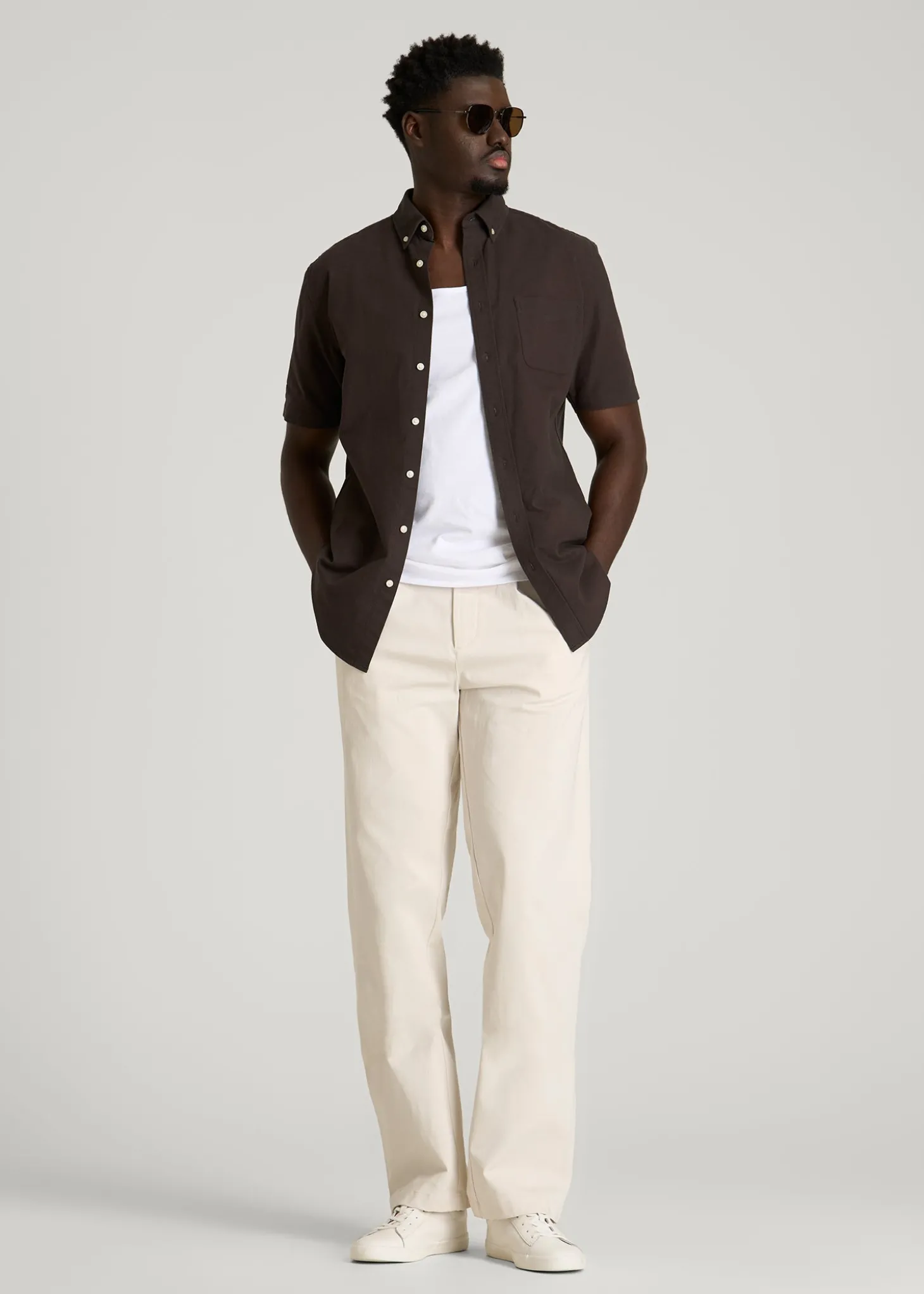 Short Sleeve Oxford Button Shirt for Tall Men