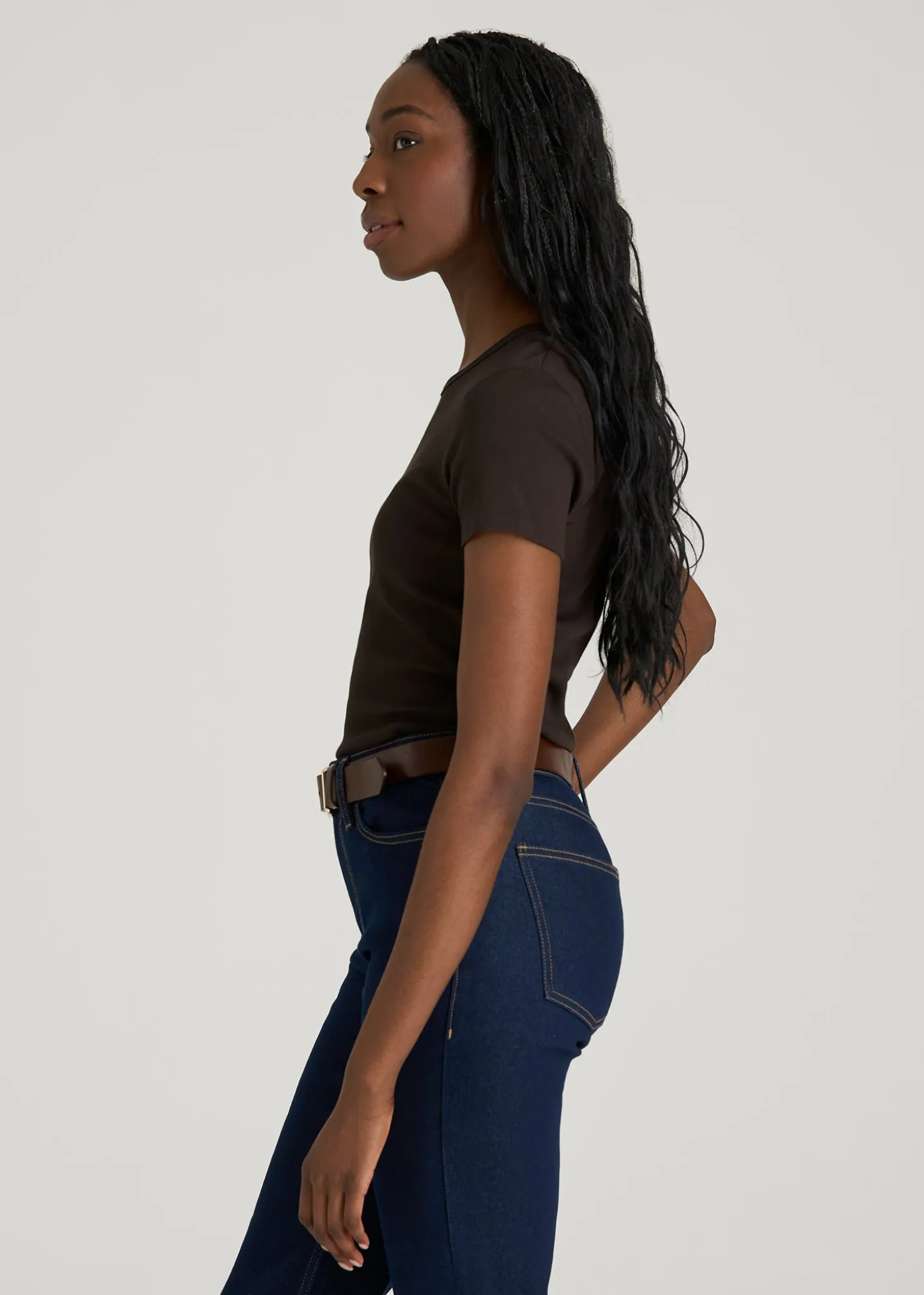Short Sleeve Ribbed Crewneck T-Shirt for Tall Women