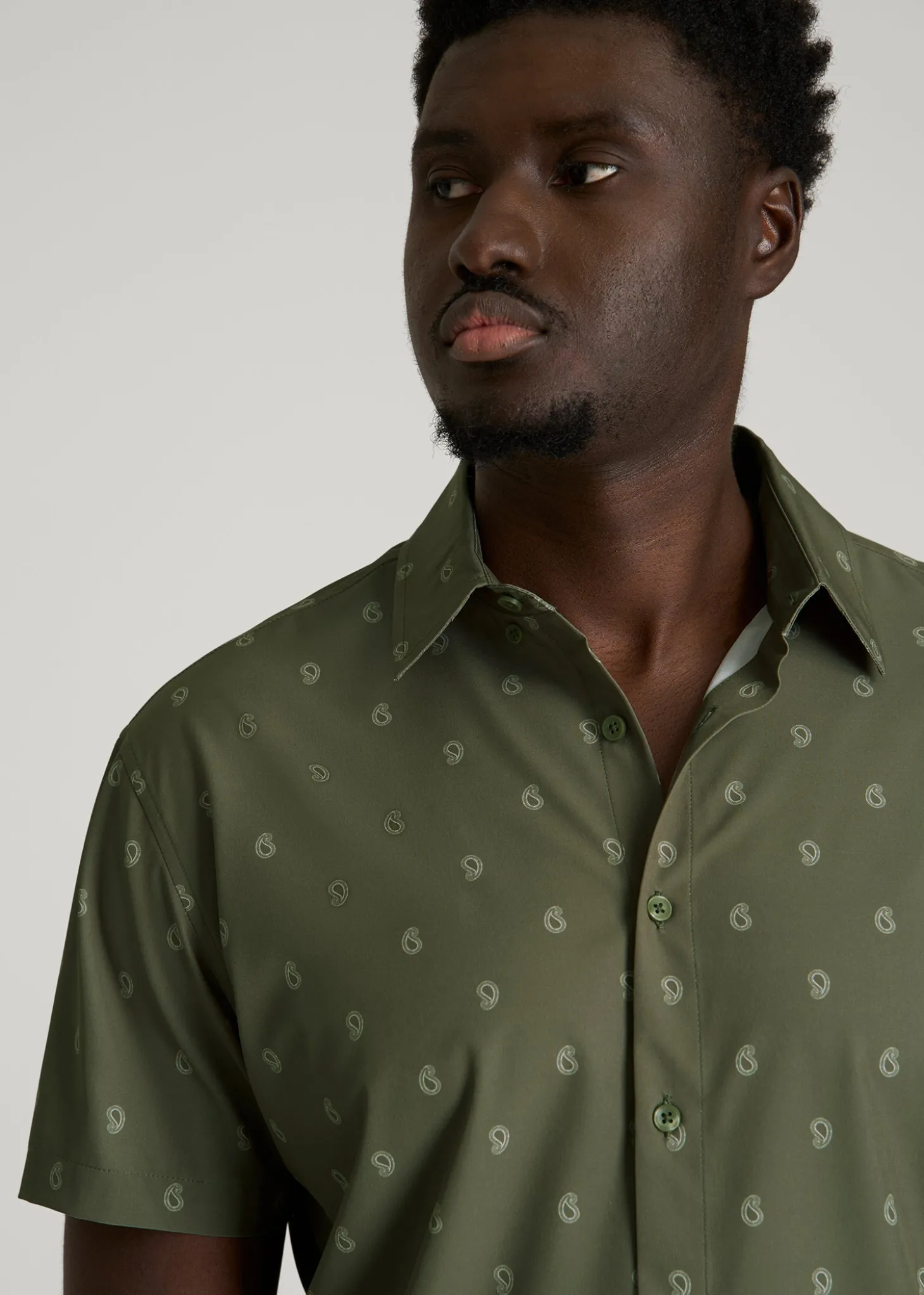 Short Sleeve Traveler Stretch Button Shirt for Tall Men