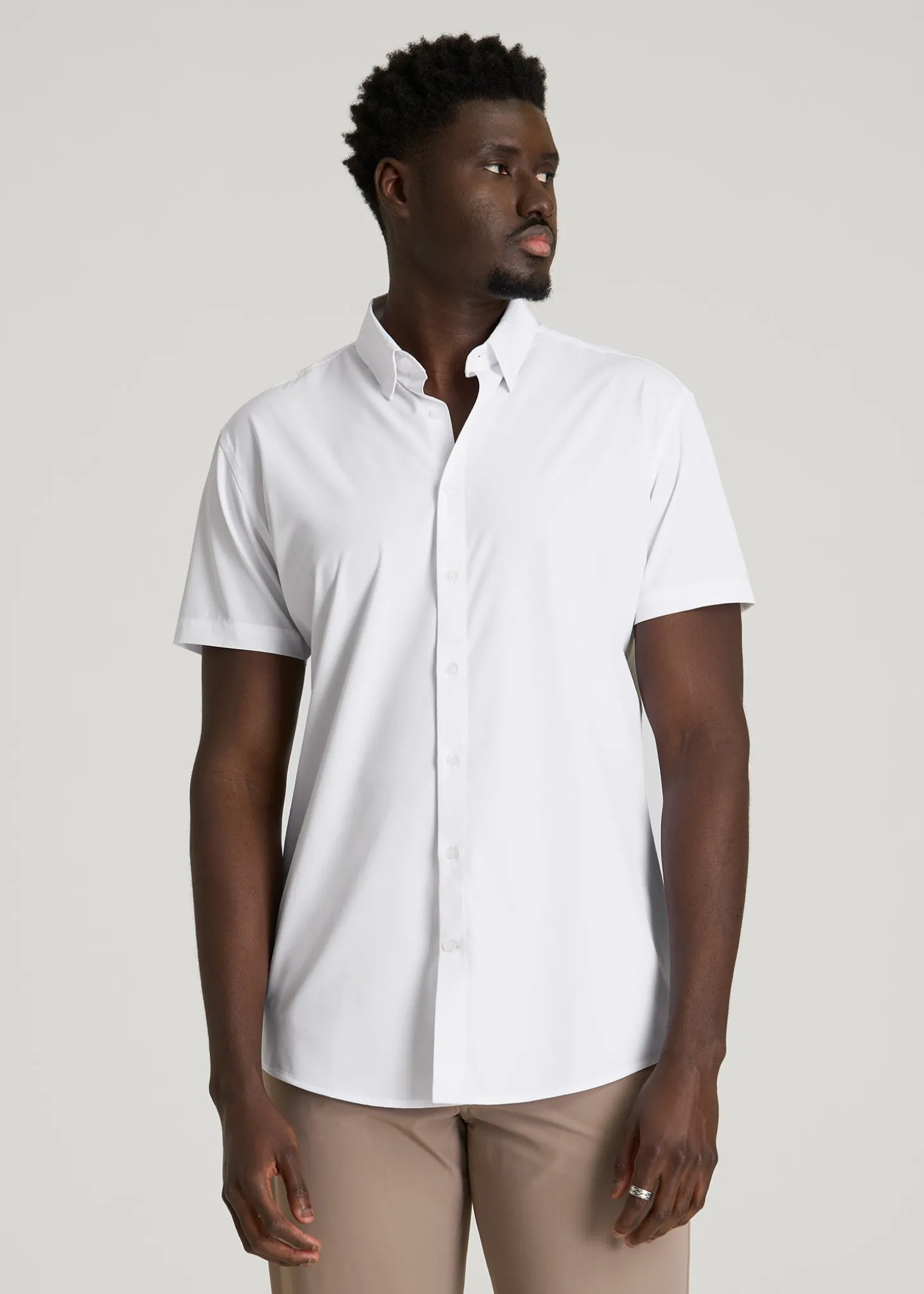 Short Sleeve Traveler Stretch Button Shirt for Tall Men