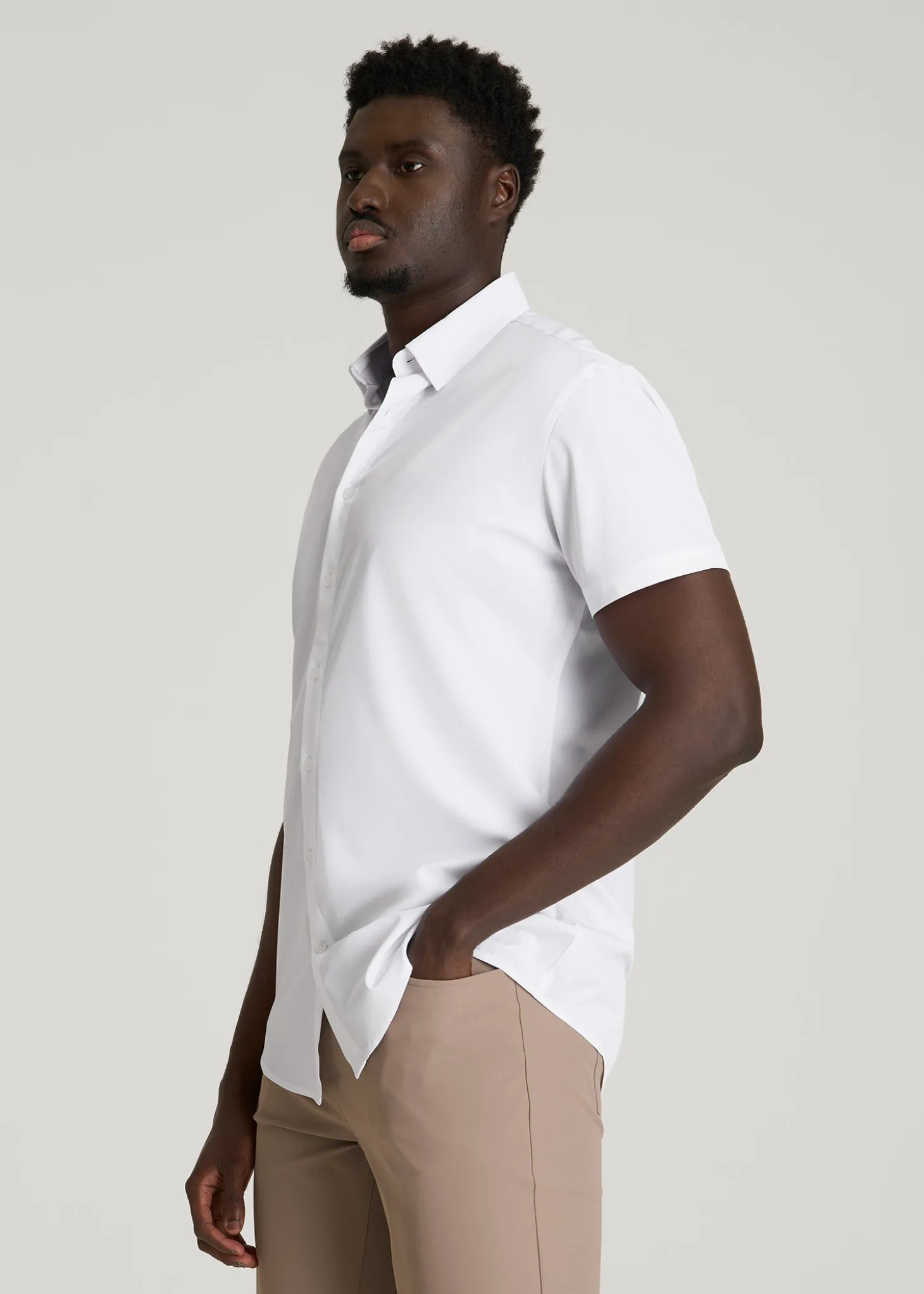 Short Sleeve Traveler Stretch Button Shirt for Tall Men