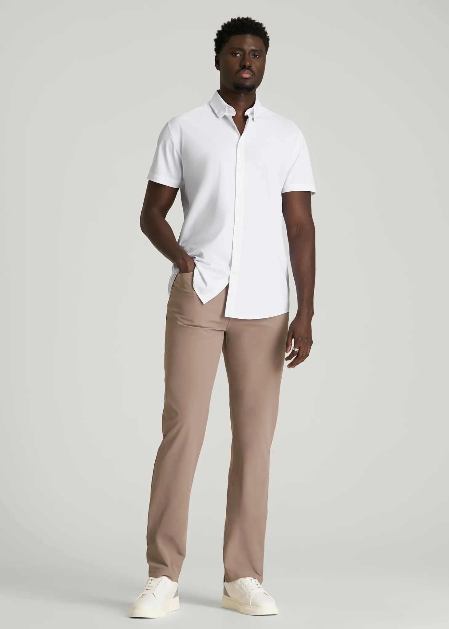 Short Sleeve Traveler Stretch Button Shirt for Tall Men