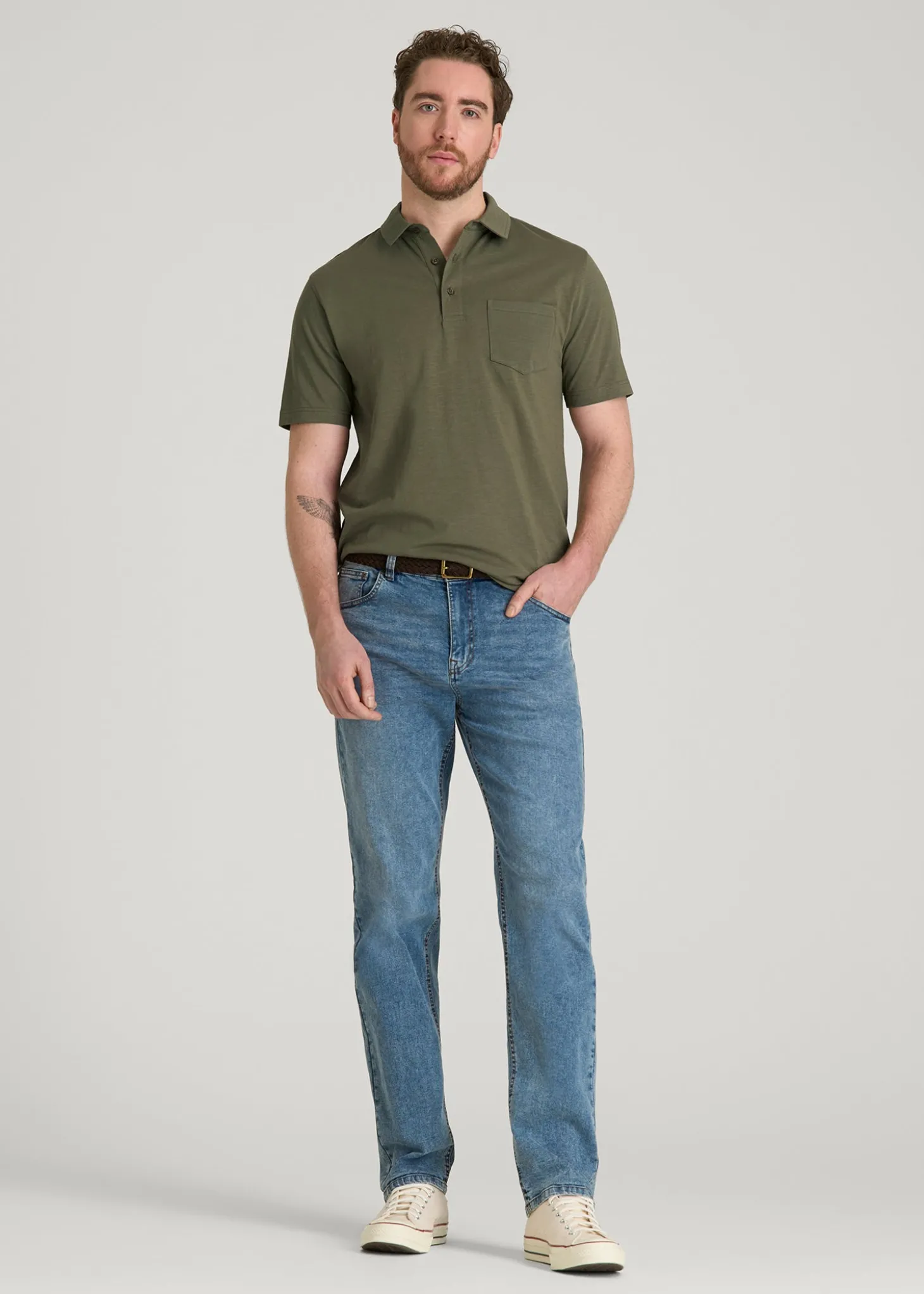 Slub Knit Polo with Pocket for Tall Men