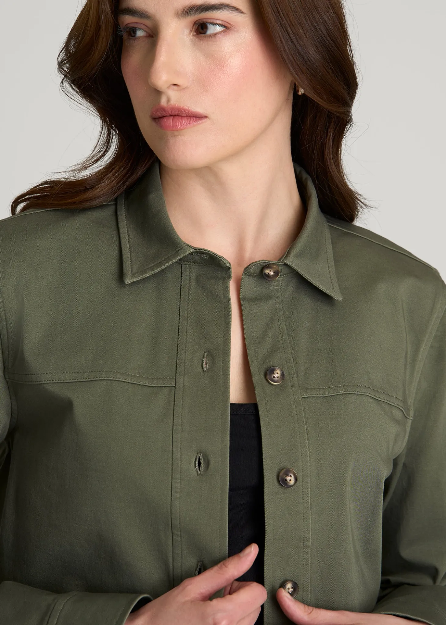 Stretch Commuter Military Cropped Cargo Jacket for Tall Women