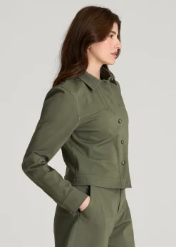 Stretch Commuter Military Cropped Cargo Jacket for Tall Women