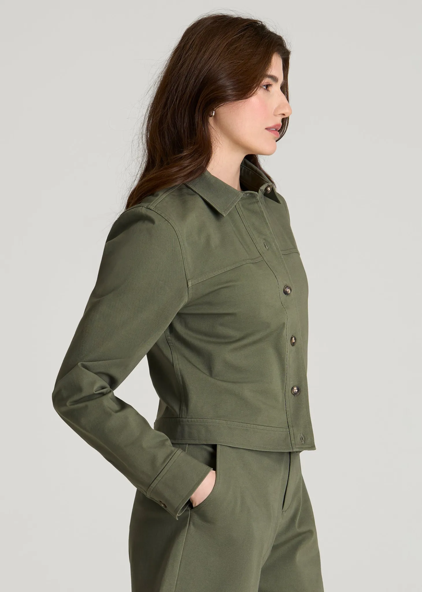 Stretch Commuter Military Cropped Cargo Jacket for Tall Women