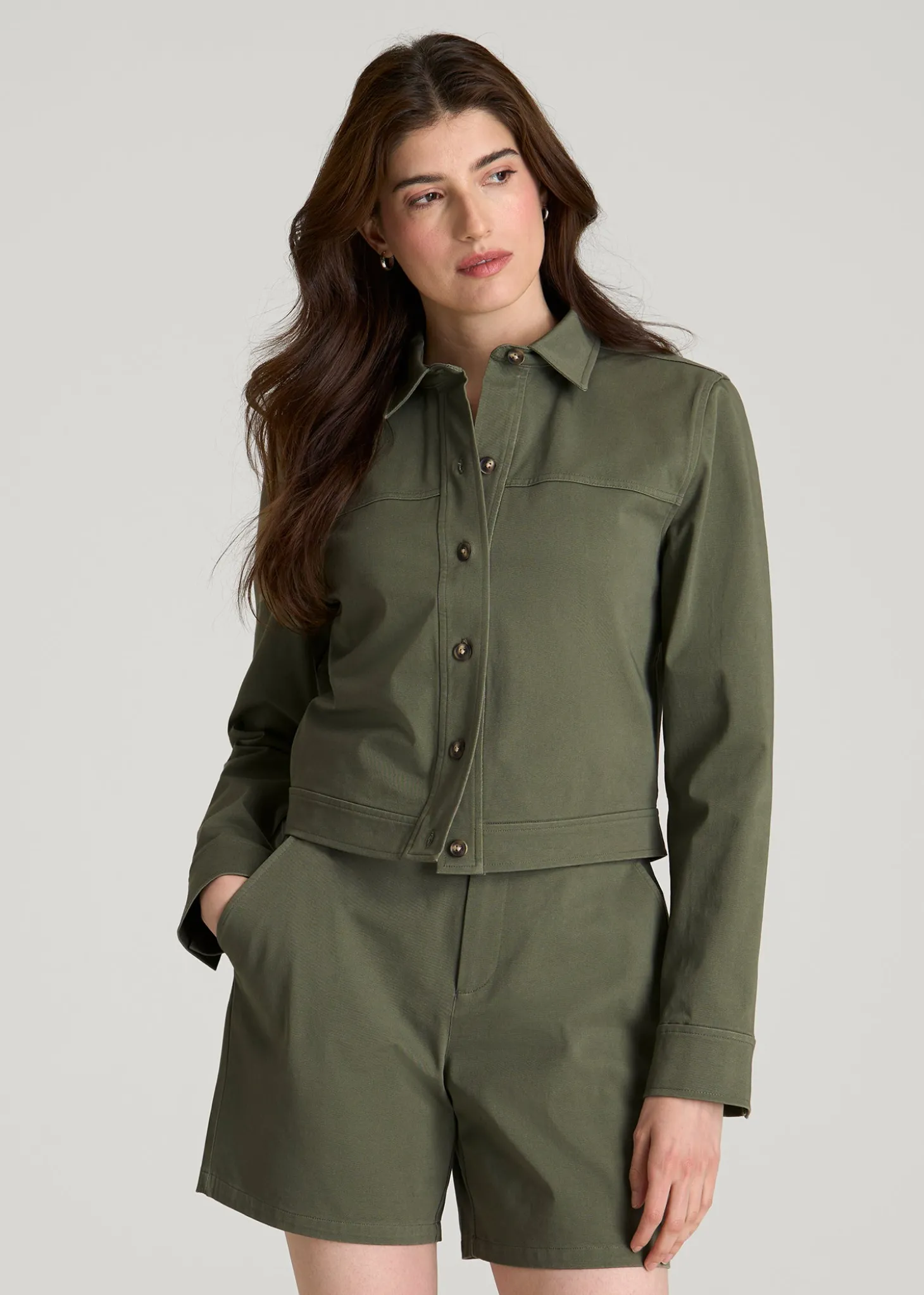 Stretch Commuter Military Cropped Cargo Jacket for Tall Women