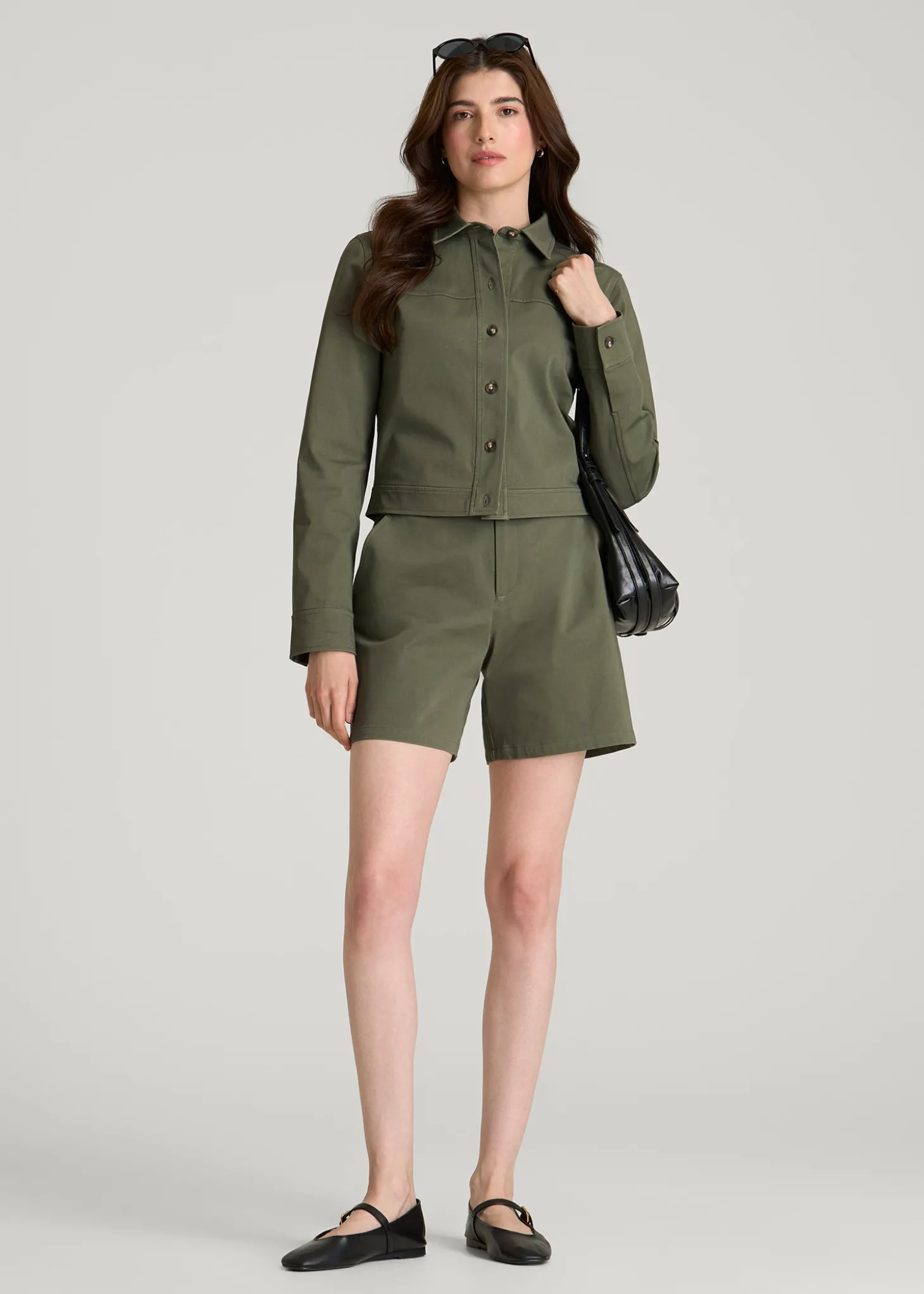Stretch Commuter Military Cropped Cargo Jacket for Tall Women