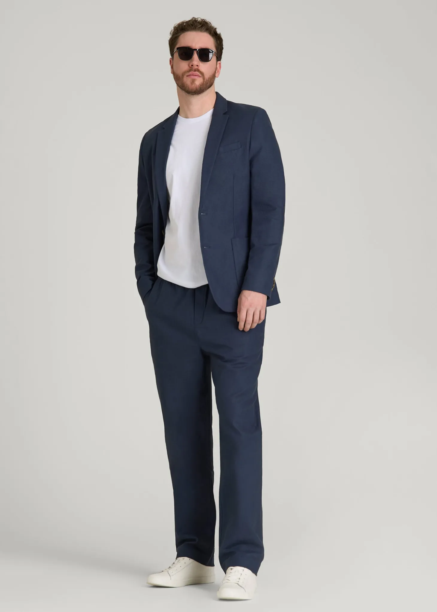Stretch Cotton Linen Blend Blazer for Tall Men