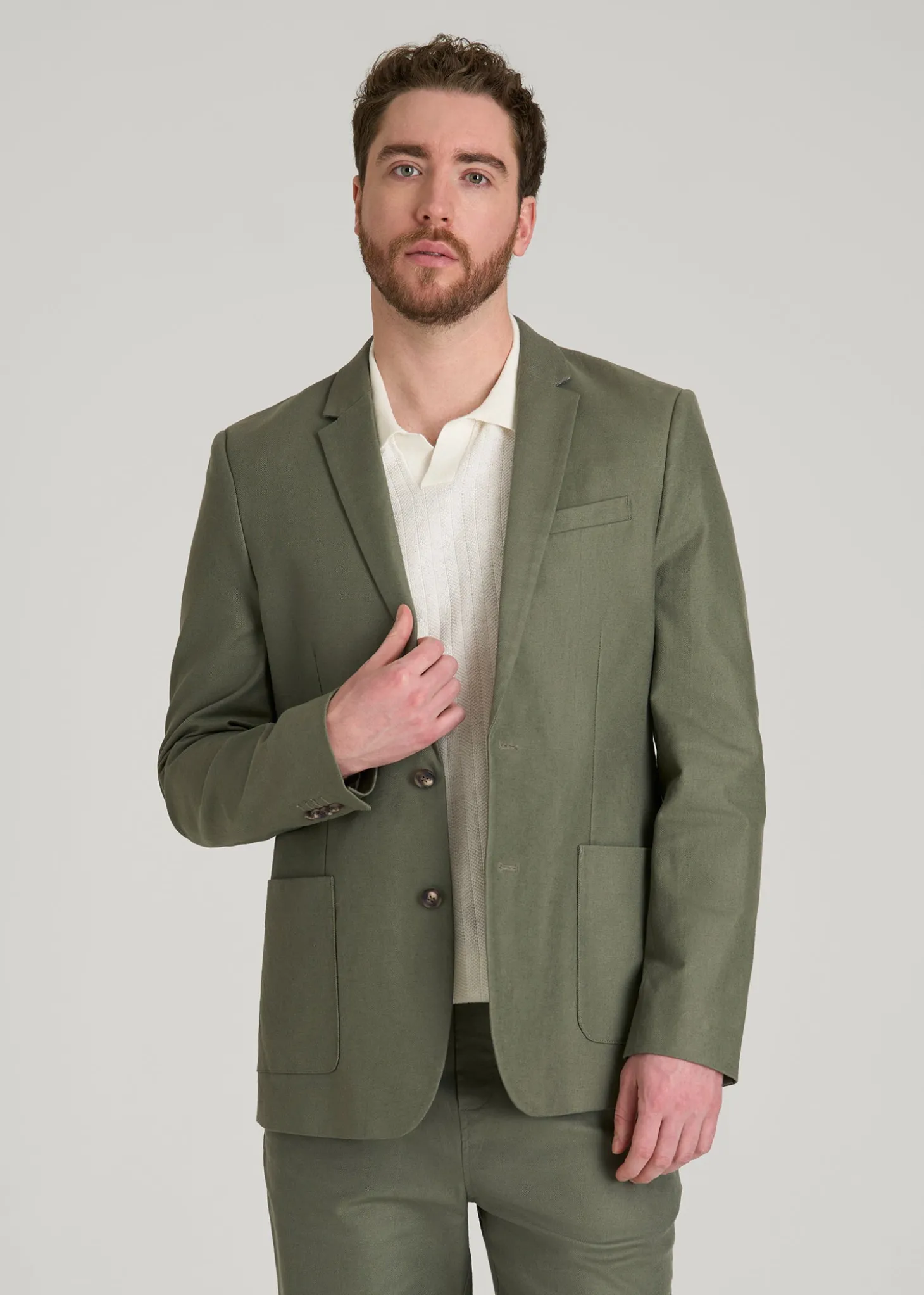 Stretch Cotton Linen Blend Blazer for Tall Men