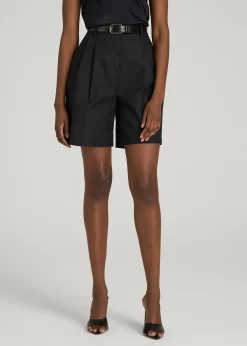 Stretch Cotton Linen Blend Pleated Shorts for Tall Women