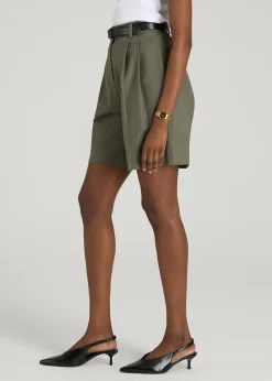 Stretch Cotton Linen Blend Pleated Shorts for Tall Women
