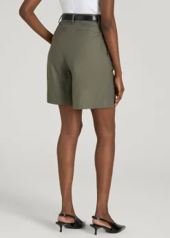 Stretch Cotton Linen Blend Pleated Shorts for Tall Women