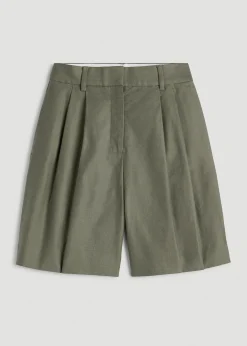 Stretch Cotton Linen Blend Pleated Shorts for Tall Women