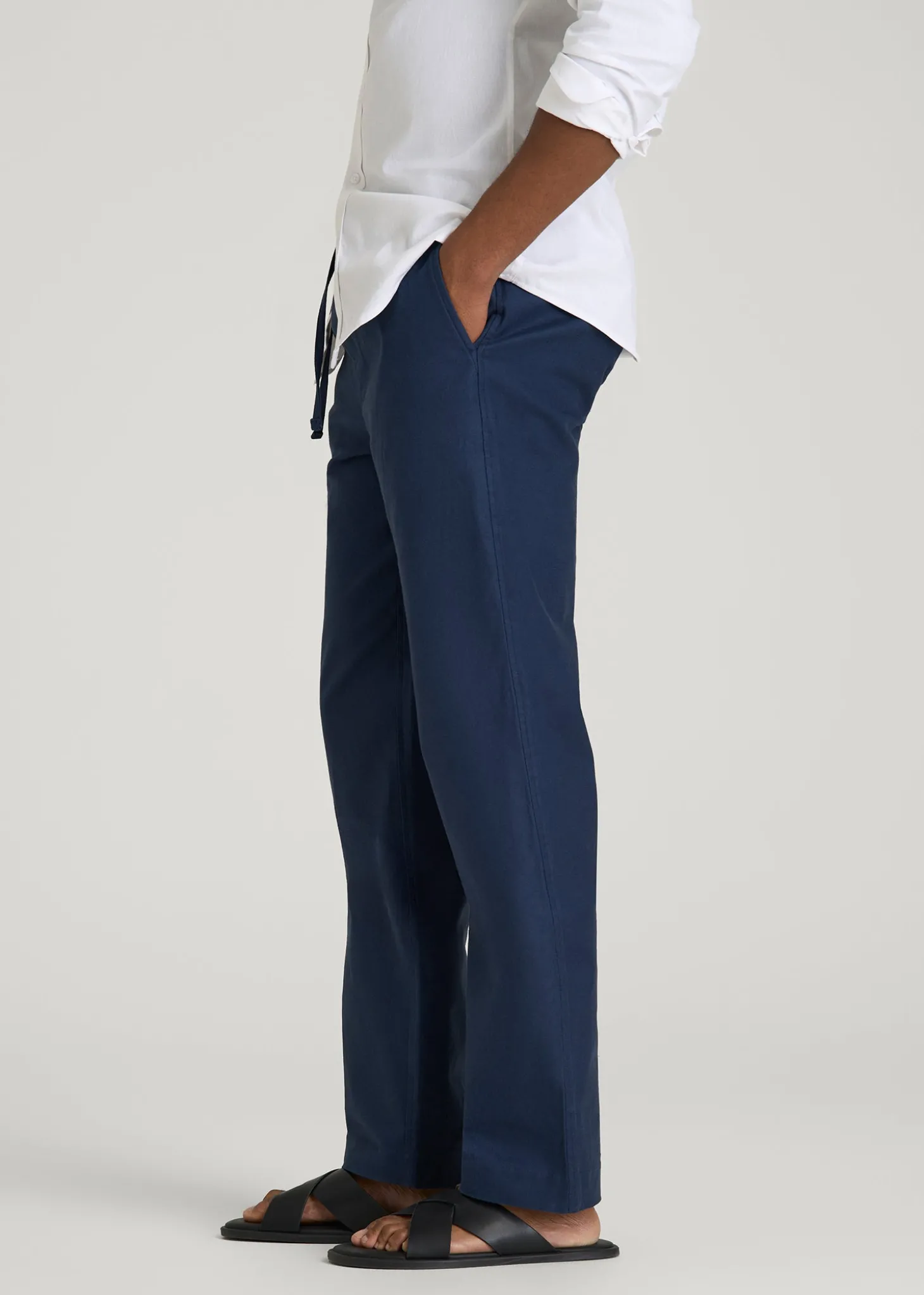 Stretch Cotton Linen Blend Pull-On Pants for Tall Men