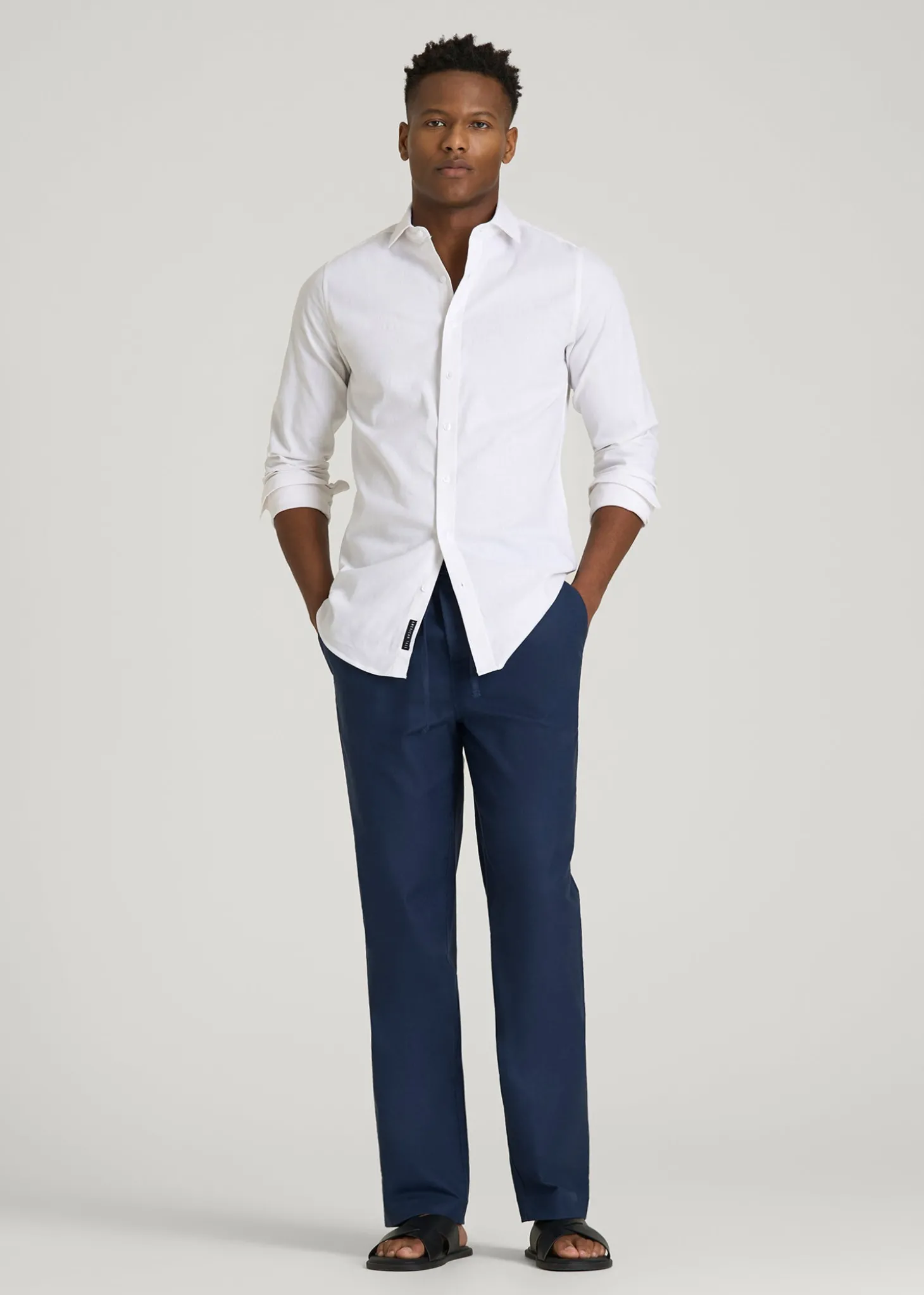 Stretch Cotton Linen Blend Pull-On Pants for Tall Men