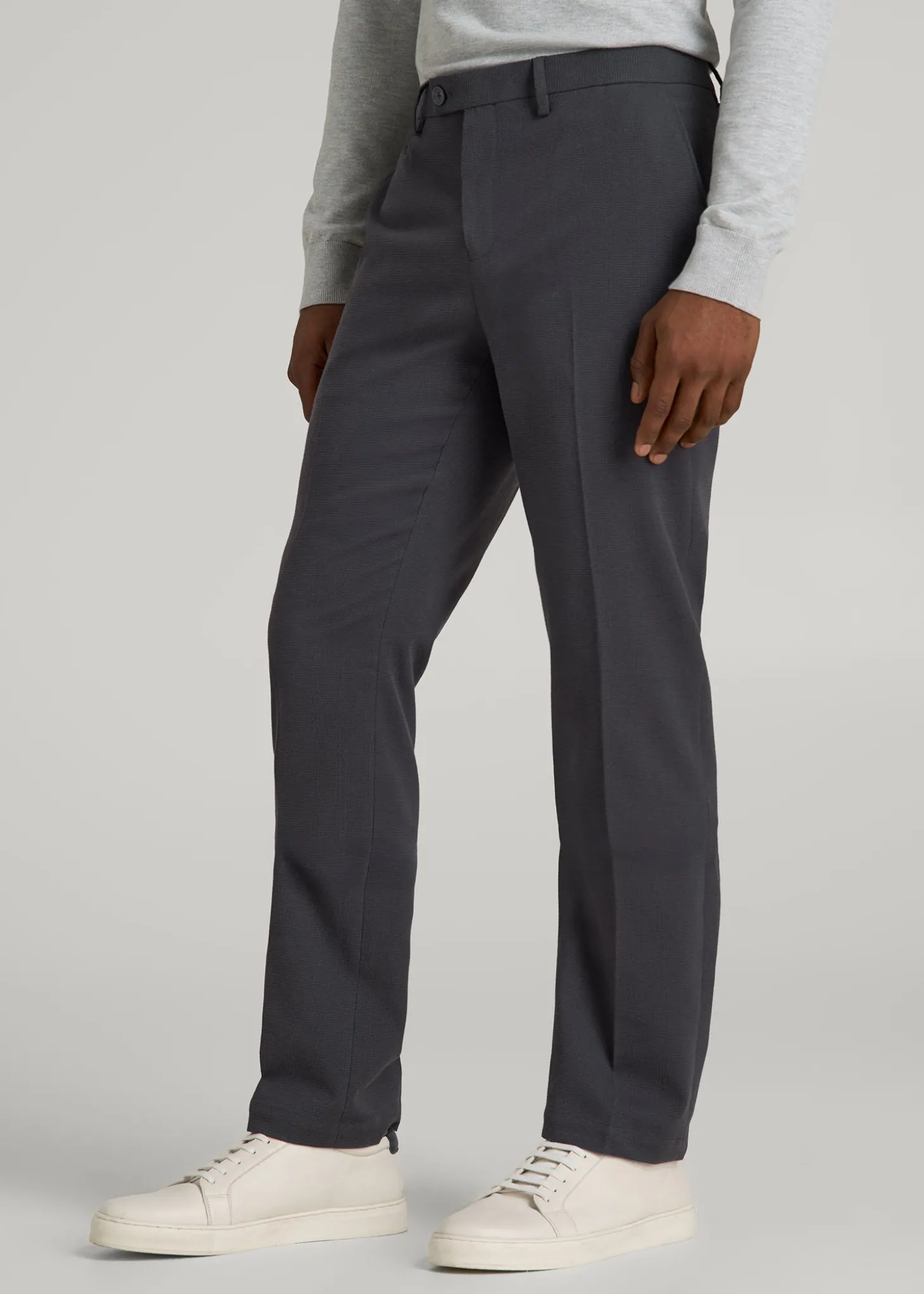 Textured Garment Washed Stretch Cotton Suit Pants for Tall Men