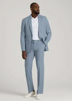 Textured Garment Washed Stretch Cotton Suit Pants for Tall Men