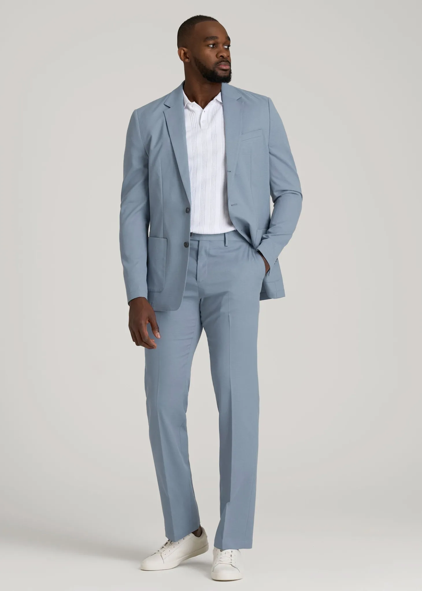 Textured Garment Washed Stretch Cotton Suit Pants for Tall Men