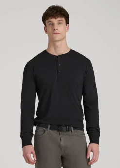 Three-Button Long Sleeve Slub Henley for Tall Men