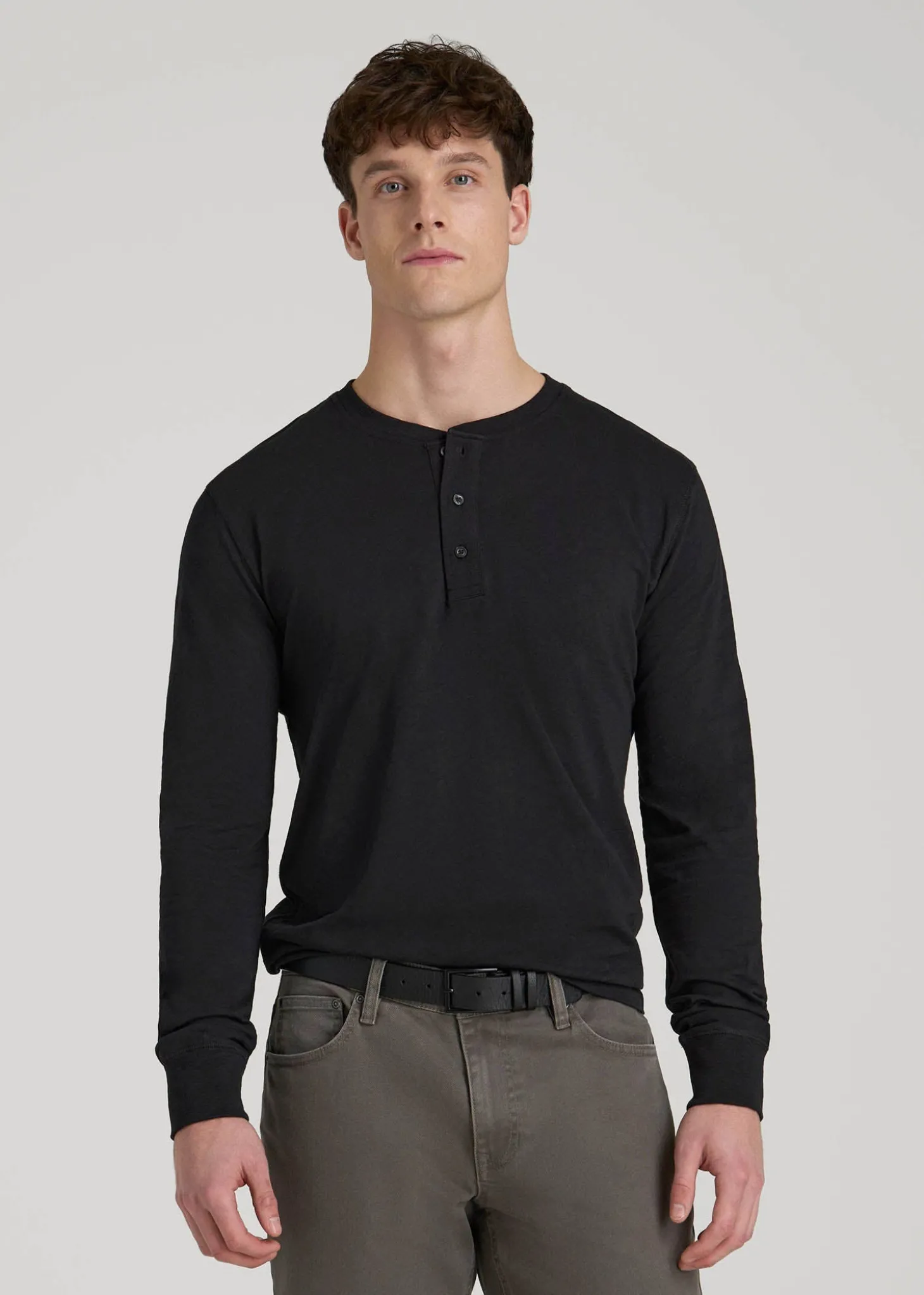 Three-Button Long Sleeve Slub Henley for Tall Men