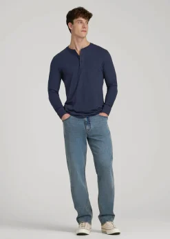 Three-Button Long Sleeve Slub Henley for Tall Men