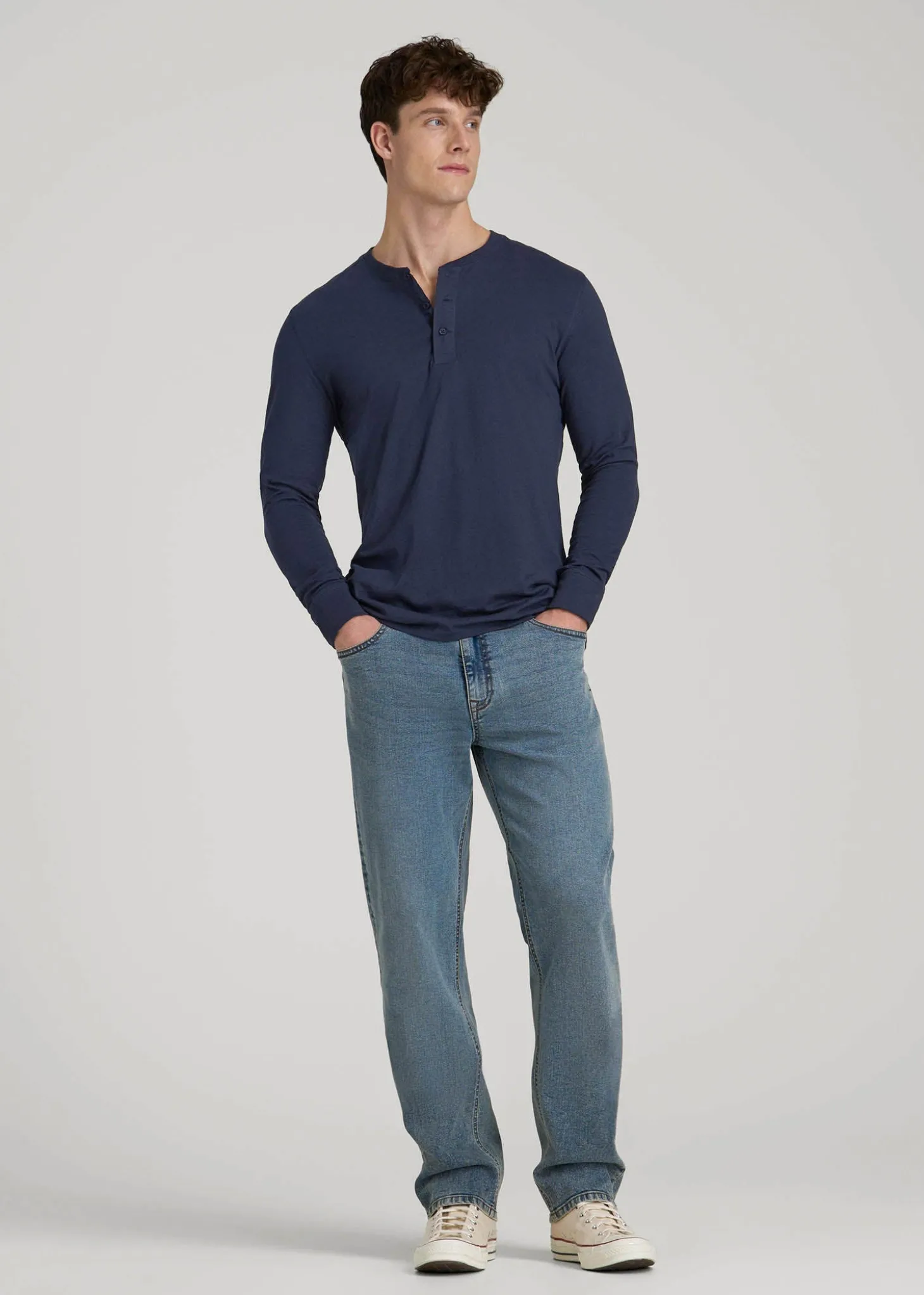 Three-Button Long Sleeve Slub Henley for Tall Men
