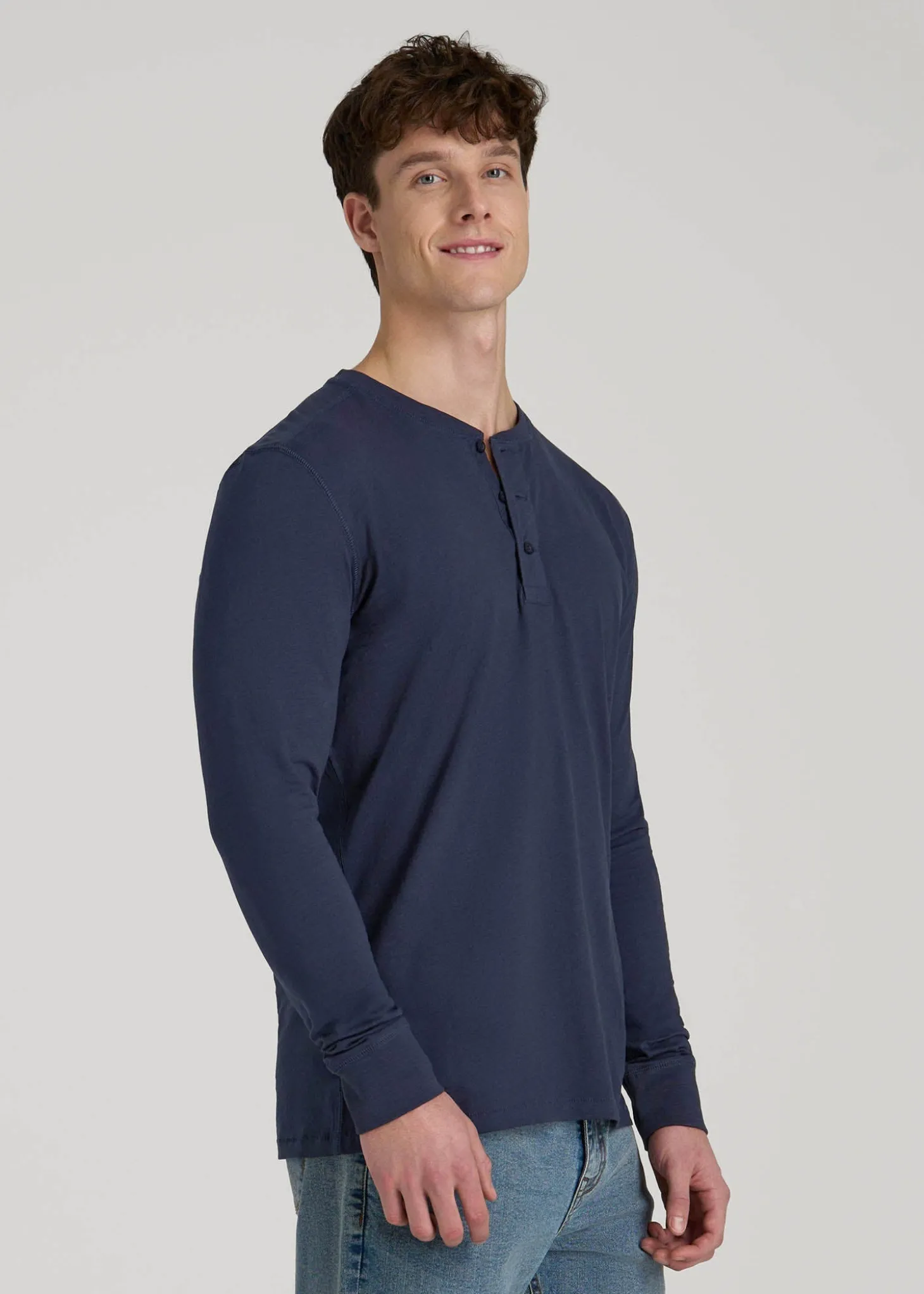Three-Button Long Sleeve Slub Henley for Tall Men