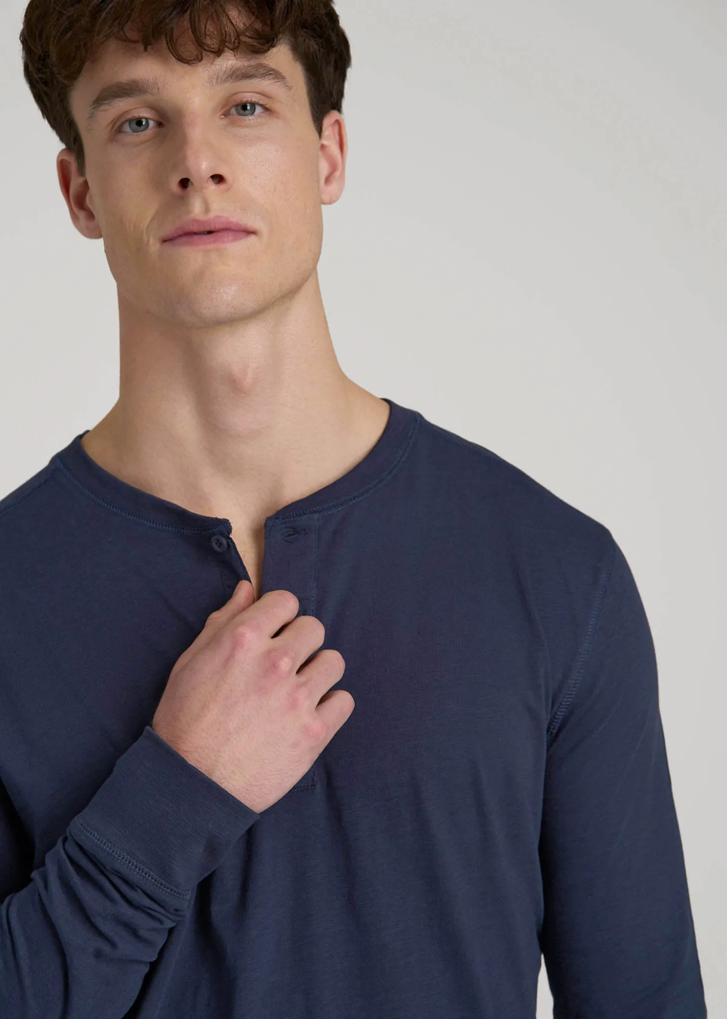 Three-Button Long Sleeve Slub Henley for Tall Men