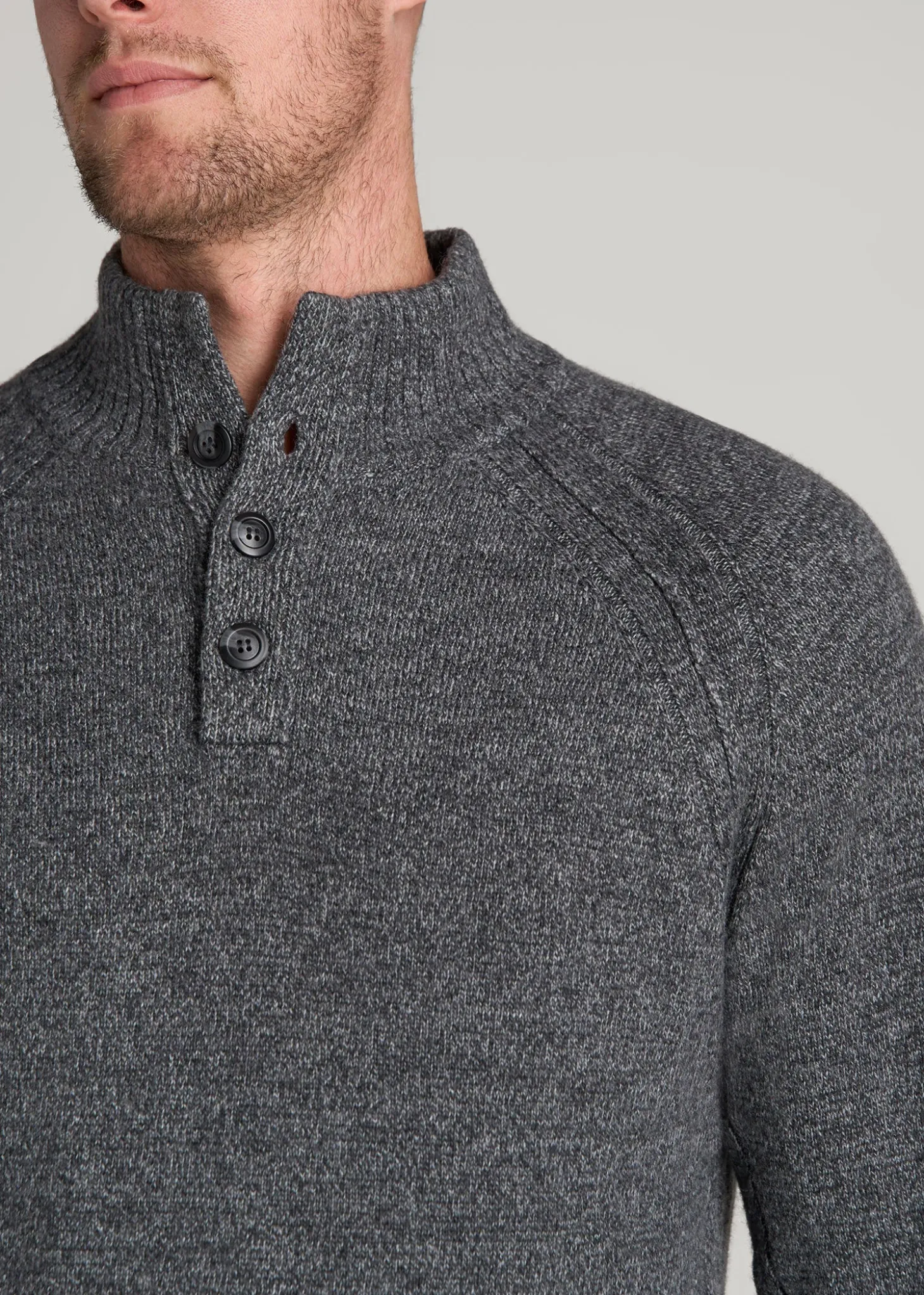 Three-Button Mock Neck Sweater for Tall Men