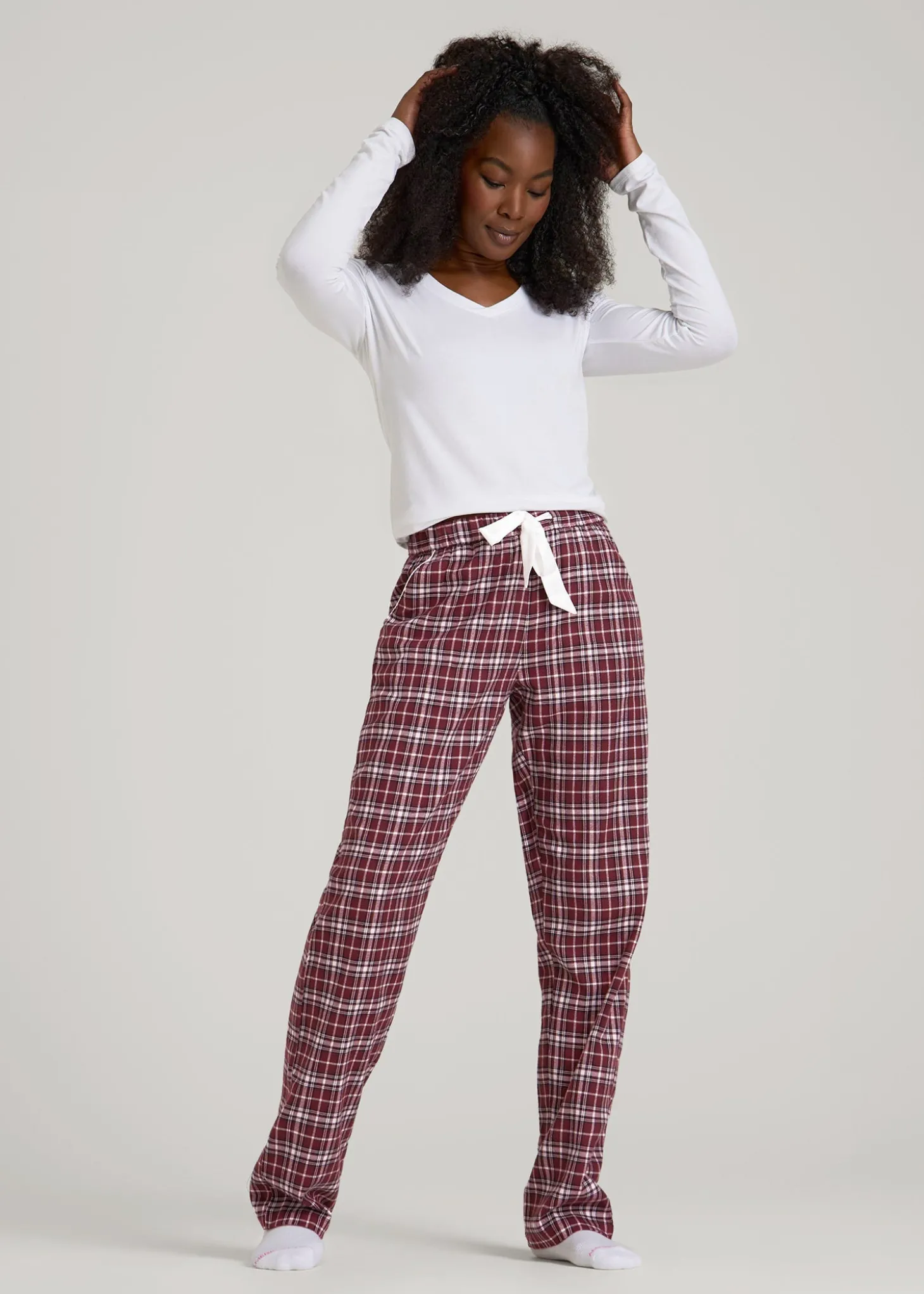 Tie Waist Flannel Pajama Pants for Tall Women