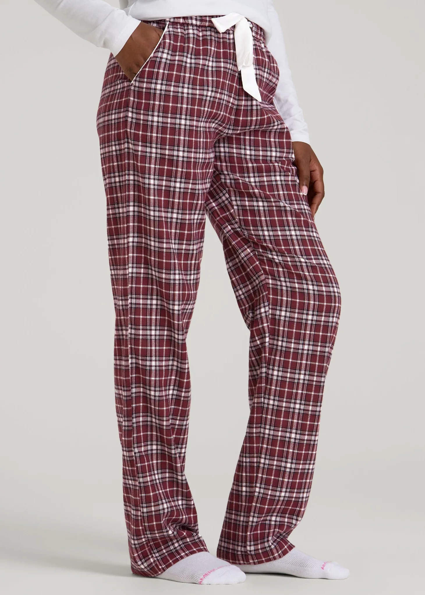 Tie Waist Flannel Pajama Pants for Tall Women