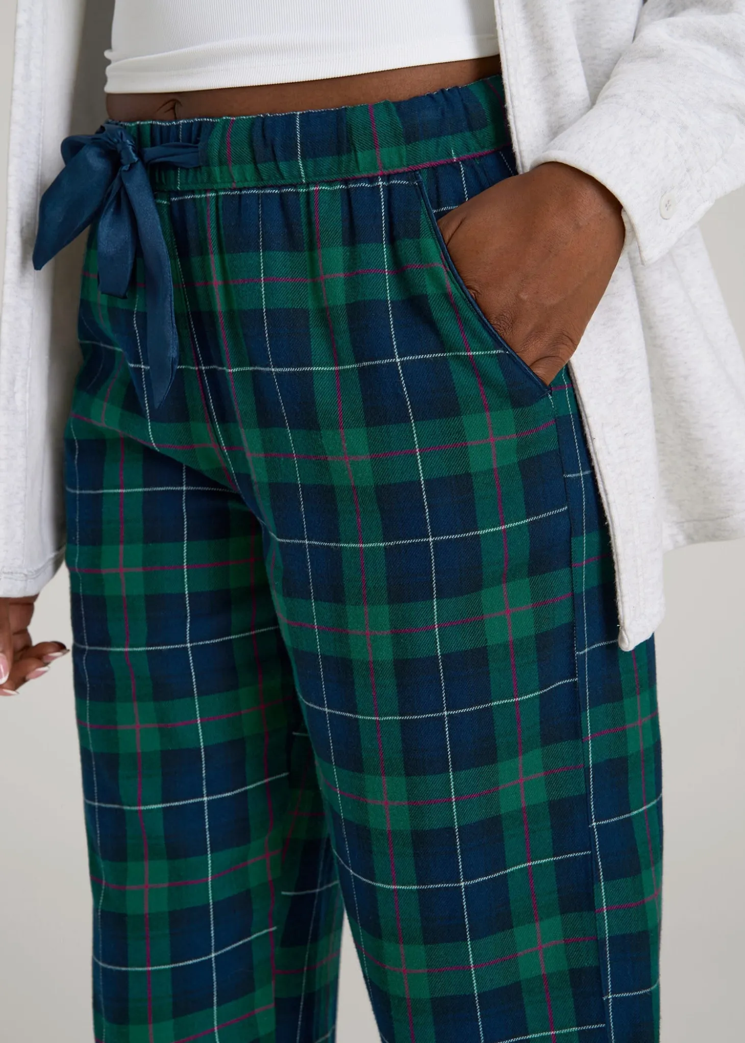Tie Waist Flannel Pajama Pants for Tall Women