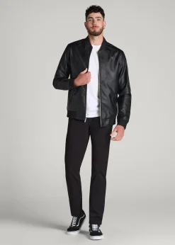 True Touch Leather Bomber Jacket for Tall Men
